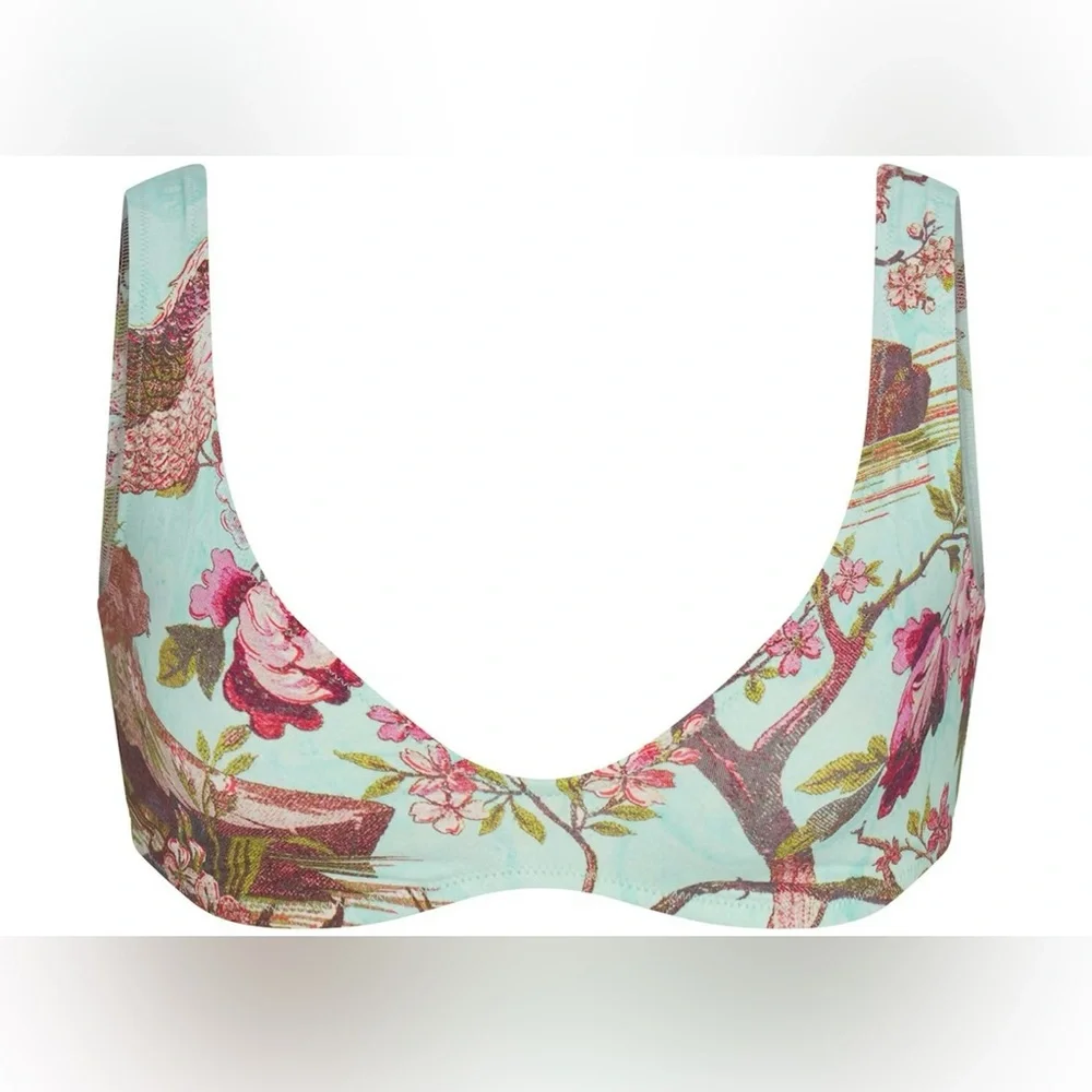 SKIMS X ROBERTO CAVALLI SWIM PLUNGE BIKINI TOP FAGIANELLA PRINT L